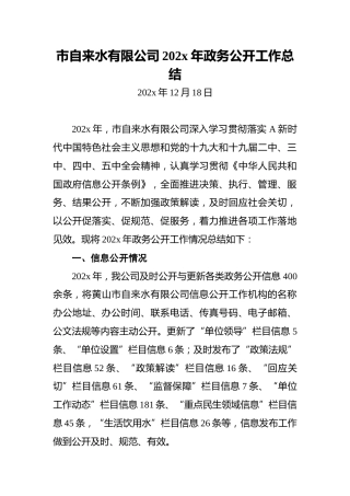 市自来水有限公司202x年政务公开工作总结