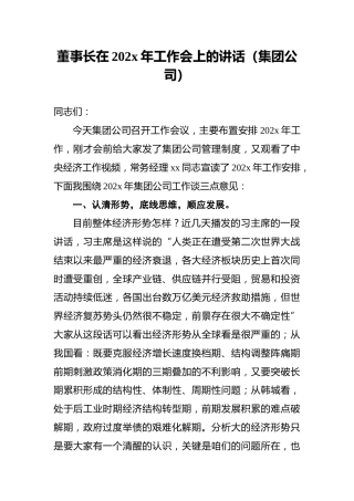 董事长在202x年工作会上的讲话（集团公司）