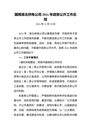 国网淮北供电公司202x年政务公开工作总结