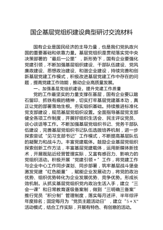 国企基层党组织建设典型研讨交流材料