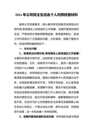 202x年公司民主生活会个人对照检查材料