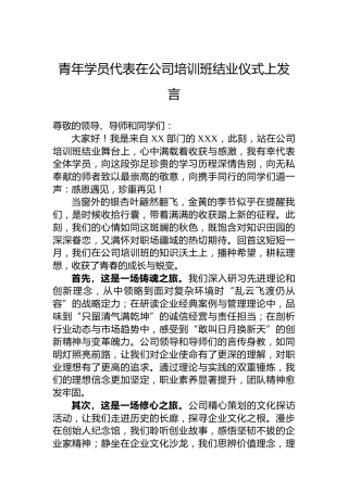 青年学员代表在公司培训班结业仪式上发言