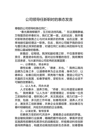 公司领导任新职时的表态发言