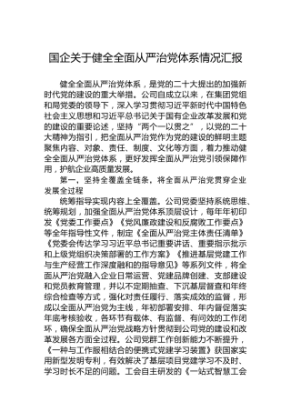 国企关于健全全面从严治党体系情况汇报