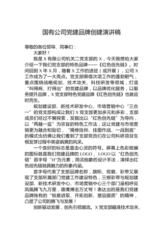 国有公司党建品牌创建演讲稿