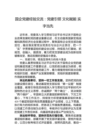 国企党建经验交流：党建引领+文化赋能+实字当先