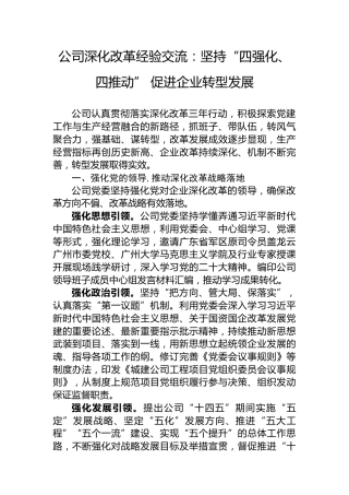 公司深化改革经验交流：坚持“四强化、四推动”+促进企业转型发展