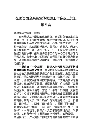 在国资国企系统宣传思想工作会议上的汇报发言