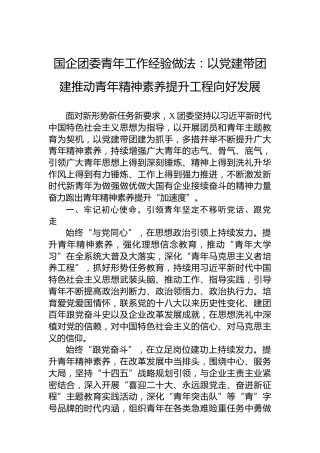 国企团委青年工作经验做法：以党建带团建推动青年精神素养提升工程向好发展