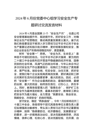 2024年6月份党委中心组学习安全生产专题研讨交流发言材料