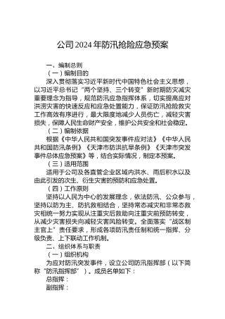 公司2024年防汛抢险应急预案