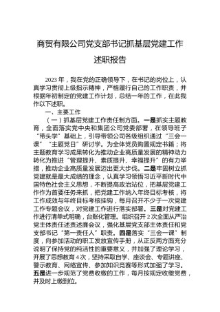 商贸有限公司党支部书记抓基层党建工作述职报告