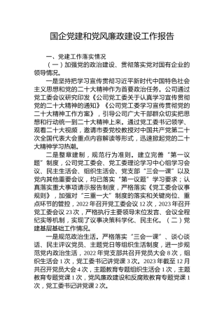 国企党建和党风廉政建设工作报告