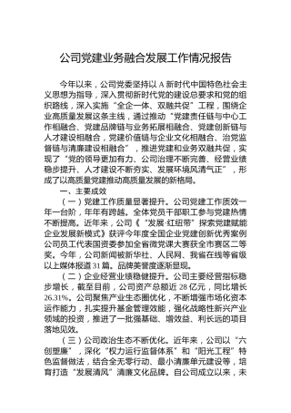 公司党建业务融合发展工作情况报告