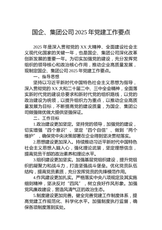 国企、集团公司2025年党建工作要点