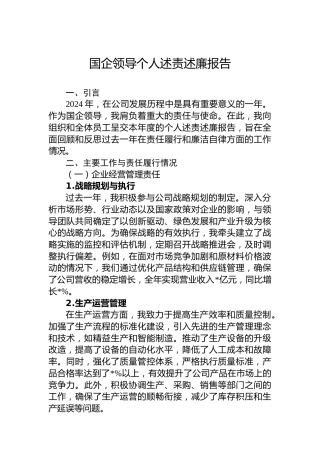 2024年国企领导个人述责述廉报告