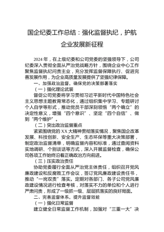 2024年国企纪委工作总结：强化监督执纪，护航企业发展新征程