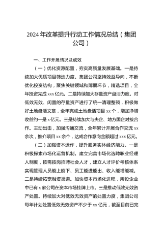 2024年改革提升行动工作情况总结（集团公司）