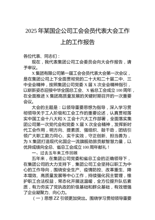 2025年某国企公司工会会员代表大会工作上的工作报告