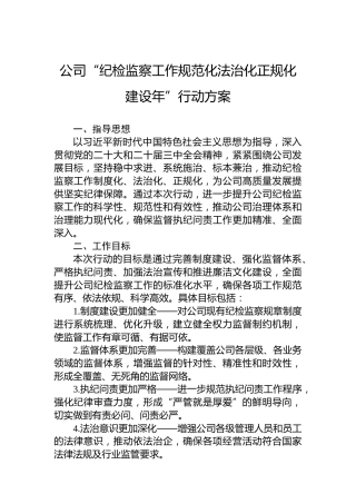 公司“纪检监察工作规范化法治化正规化建设年”行动方案