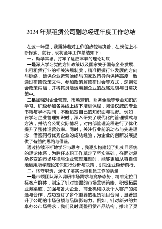 2024年某租赁公司副总经理年度工作总结