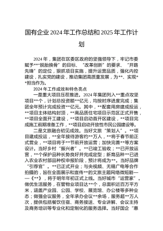 国有企业2024年工作总结和2025年工作计划
