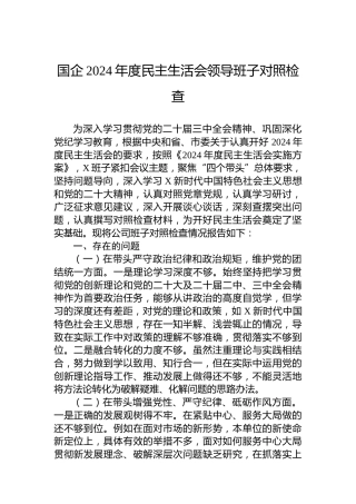 国企2024年度民主生活会领导班子对照检查