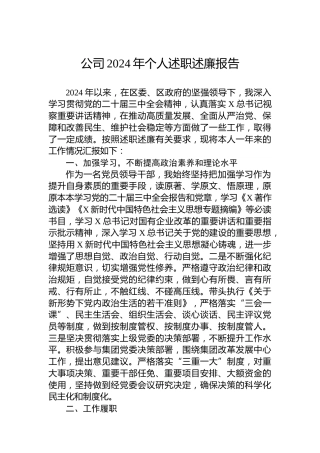 公司2024年个人述职述廉报告