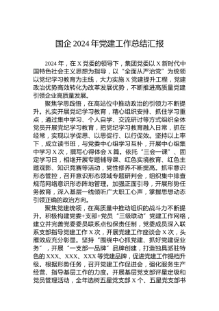 国企2024年党建工作总结汇报