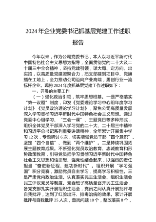 2024年企业党委书记抓基层党建工作述职报告