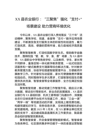 国企党建工作宣传稿：“三聚焦”强化“支付 ”场景建设 助力营商环境优化