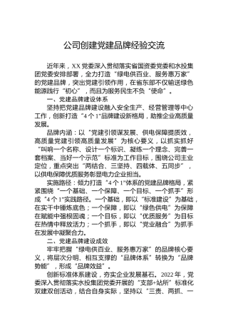 公司创建党建品牌经验交流