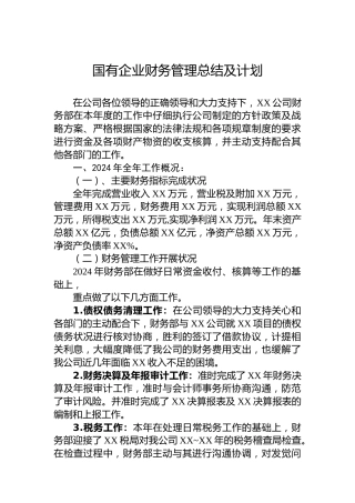 国有企业财务管理总结及计划