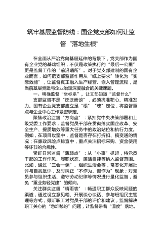 筑牢基层监督防线：国企党支部如何让监督“落地生根”