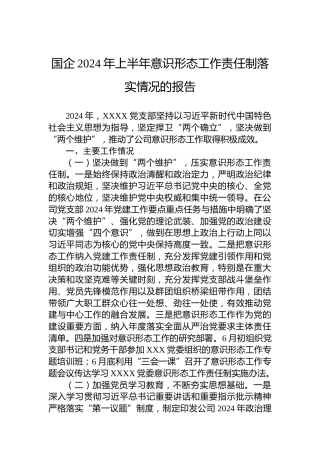 国企2024年上半年意识形态工作责任制落实情况的报告
