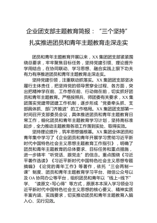 企业团支部主题教育简报：“三个坚持”扎实推进团员和青年主题教育走深走实
