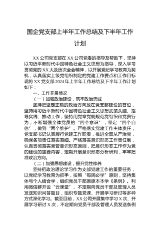 国企党支部上半年工作总结及下半年工作计划