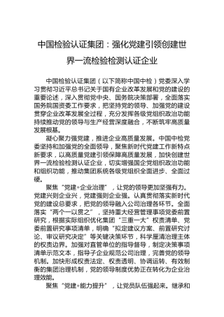中国检验认证集团：强化党建引领创建世界一流检验检测认证企业