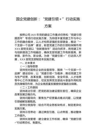 国企党建创新：“党建引领＋”行动实施方案