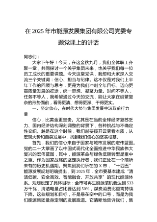 在2025年市能源发展集团有限公司党委专题党课上的讲话