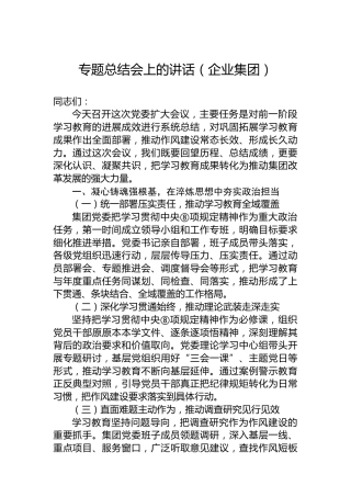 专题总结会上的讲话（企业集团）