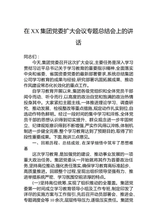 在XX集团党委扩大会议专题总结会上的讲话
