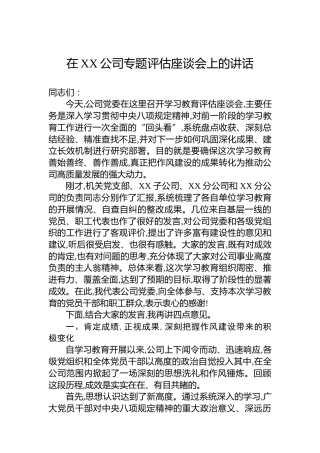 在XX公司专题评估座谈会上的讲话