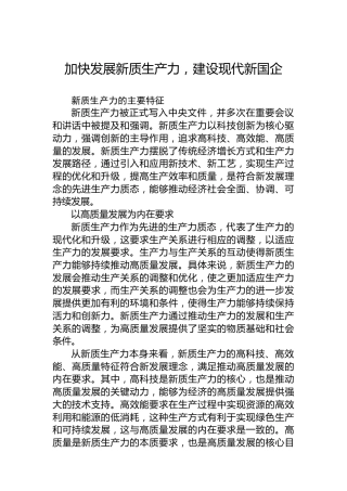 加快发展新质生产力，建设现代新国企