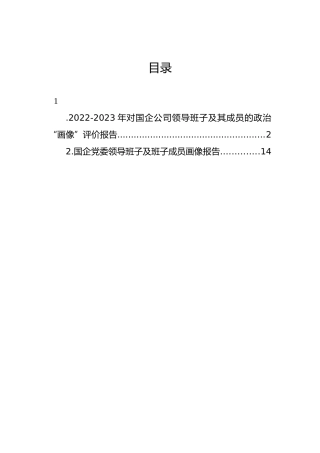 2022-2023年对国企公司领导班子及其成员的政治“画像”评价报告