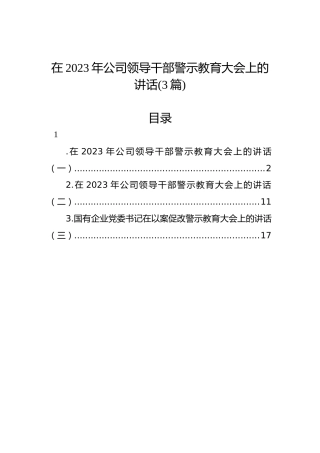 在2023年公司领导干部警示教育大会上的讲话（3篇）