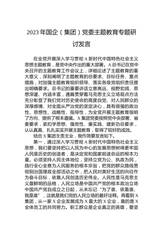 2023年国企（集团）党委主题教育专题研讨发言
