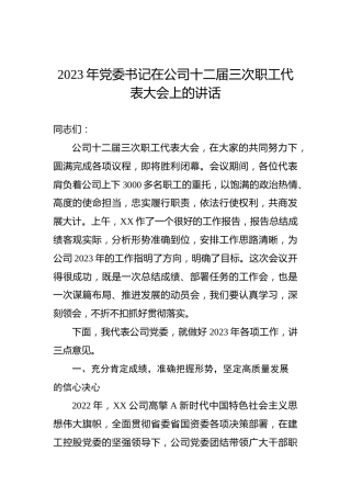 2023年党委书记在公司十二届三次职工代表大会上的讲话