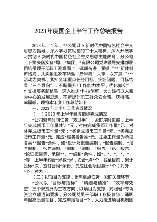2023年度国企上半年工作总结报告
