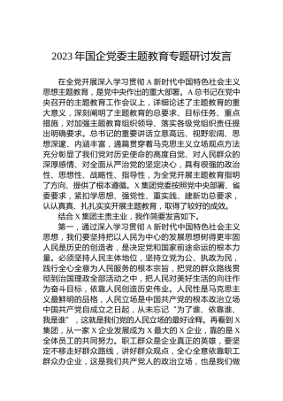 2023年国企党委主题教育专题研讨发言